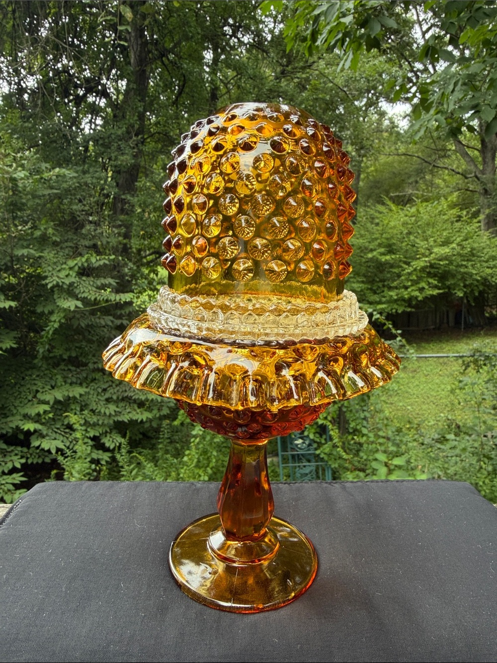 Fenton Amber Hobnail 3 Piece Pedestal Fairy Light